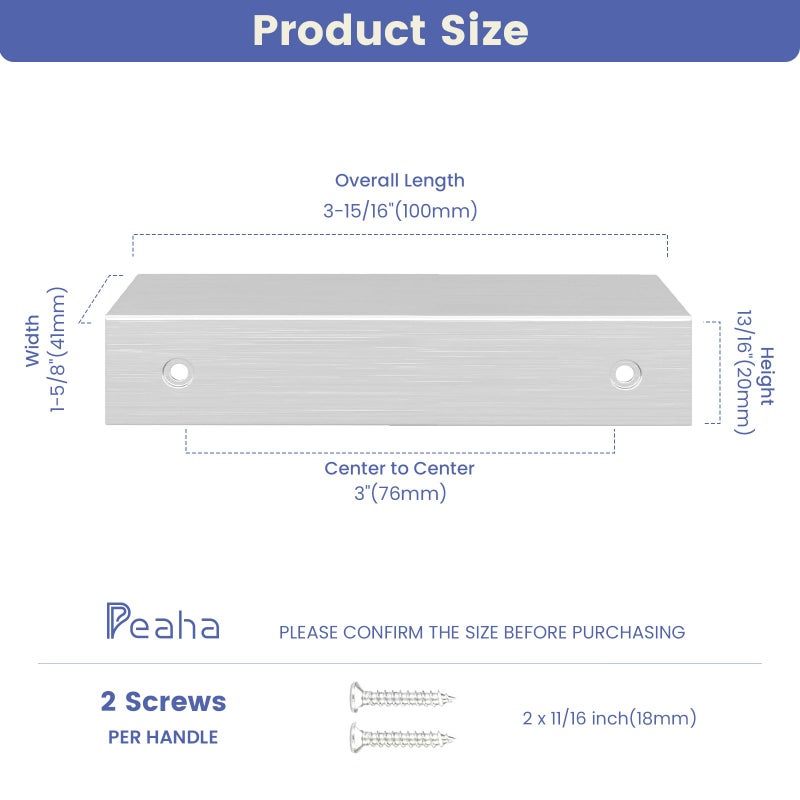 Peaha 10 Pack Kitchen Cabinet Handles 3 inch Brushed Nickel Pulls for Dresser Drawers Door Edge Finger Pull Hardware - Image 3